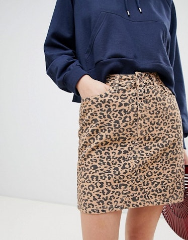 New Look Leopard Print Denim Skirt