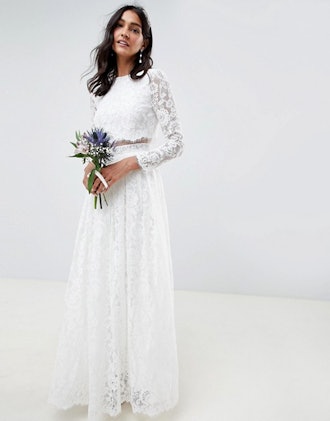 ASOS Lace Long Sleeve Crop Top Maxi Wedding Dress