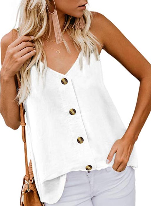 BLENCOT Women's Button-Down V-Neck Tank Top