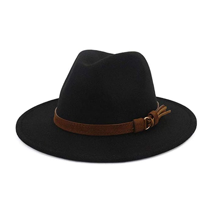 Lisianthus Men & Women Vintage Wide Brim Fedora Hat with Belt Buckle