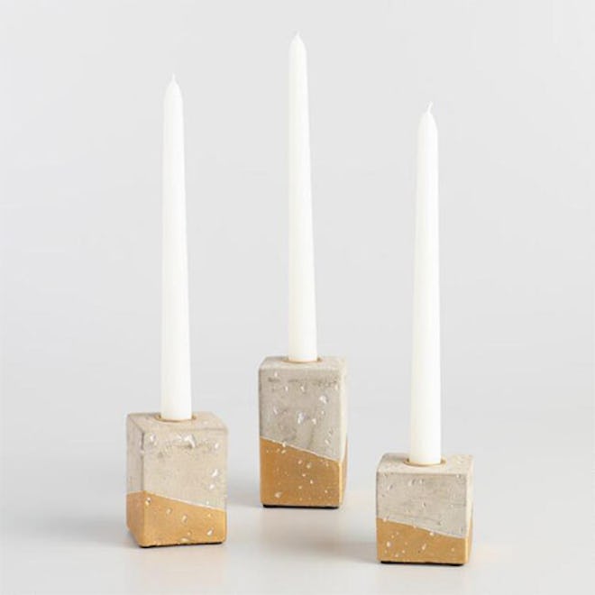 Gold Dipped Cement Block Taper Candleholder