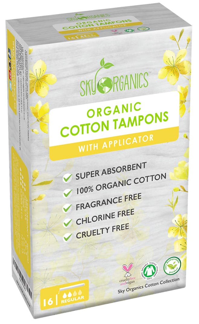 Sky Organics Organic All-Natural Cotton Tampons With Biodegradable Applicator, Regular (16 Count) 