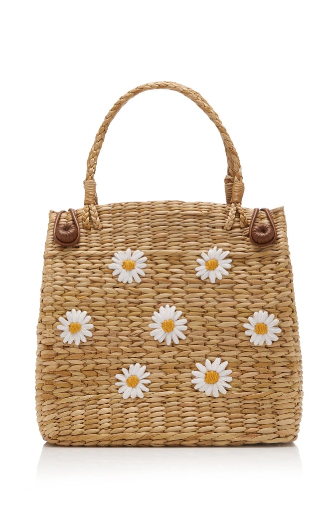 The Nines Floral-Embroidered Straw Tote