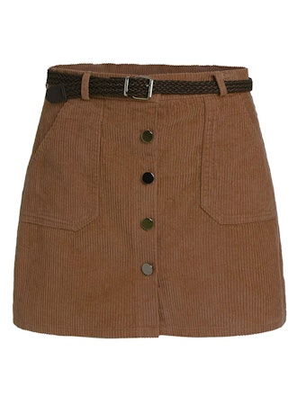 Romwe Corduroy Button-Down Mini Skirt