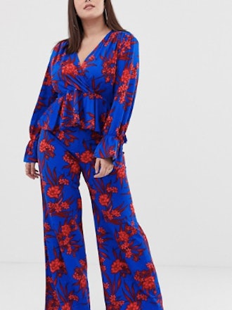 Wide Leg Pants in Red Floral Print