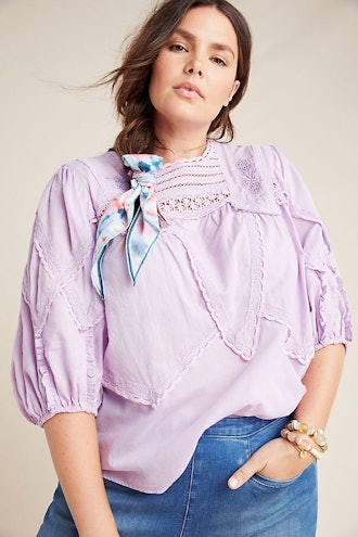 Aderyn Puff-Sleeve Lace Blouse