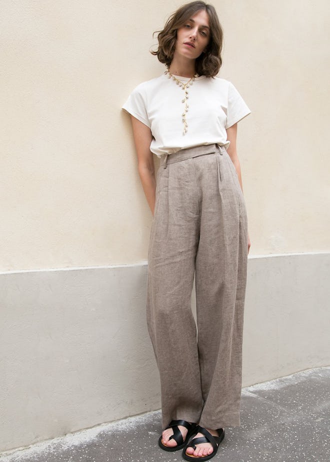 Heather Brown Linen Tab Trousers