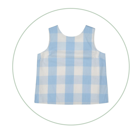 Kingsley Button Back Top, Bluebell Check