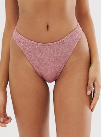 ASOS DESIGN Mix And Match Crinkle High Leg Hipster Bikini Bottom In Shiny Dusky 