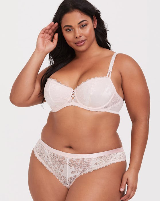 Lace Unlined Demi Bra & Thong Panty