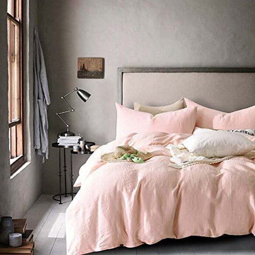 Merryfeel Linen Duvet cover Set 100/% French Linen Check Bedding set Queen King