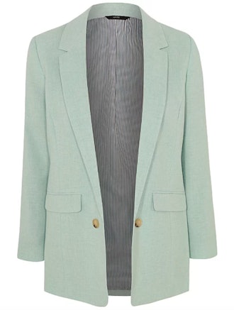 Mint Green Textured Open Front Formal Blazer