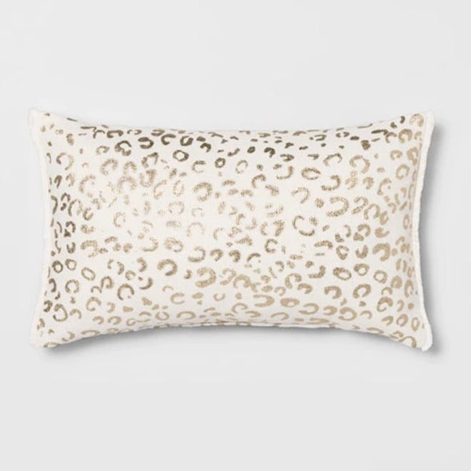 Metallic Leopard Print Lumbar Throw Pillow