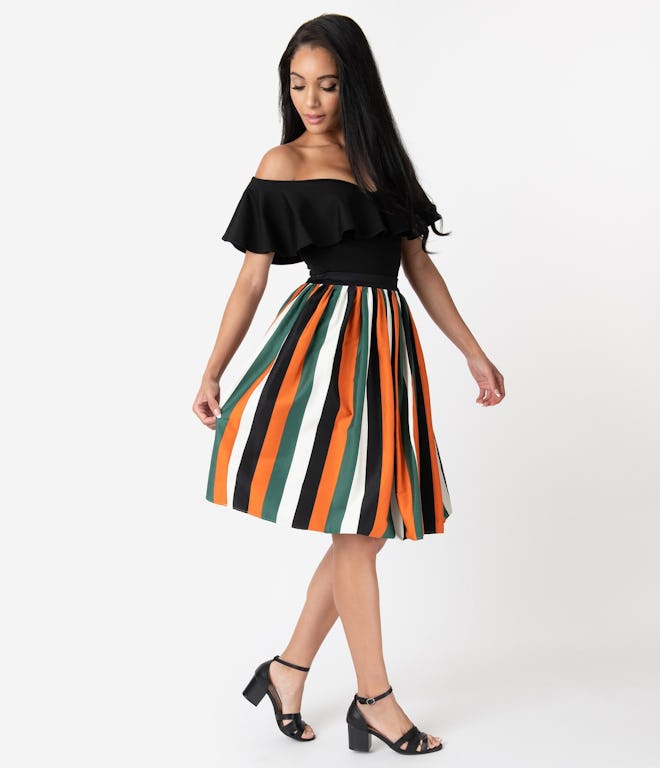 1950s Style Pumpkin Stripe Jasmine Swing Skirt