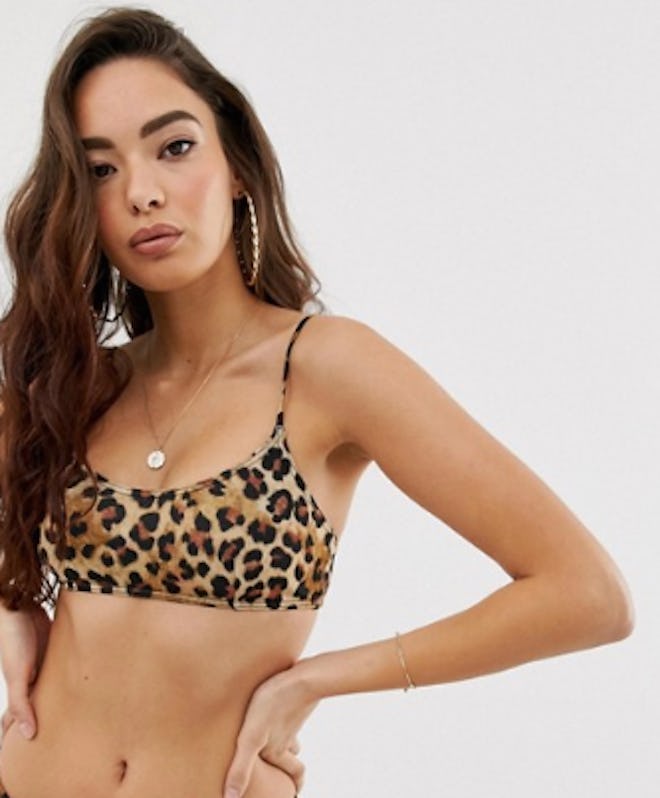 ASOS DESIGN Recycled Mix And Match Strappy Back Crop Bikini Top In Leopard Print