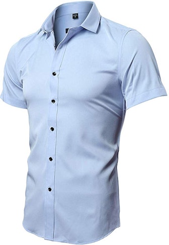 FLY HAWK Men's Bamboo Fiber Short-Sleeve Button-Down Shirt