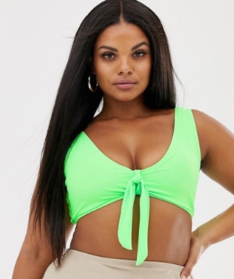 ASOS DESIGN Curve Crop Bikini Top In Washed Neon Green