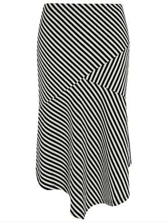 Black Striped Textured Midi Skirt