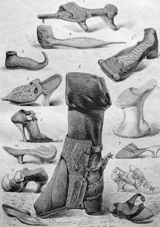 Illustration of various heel designs from 1877