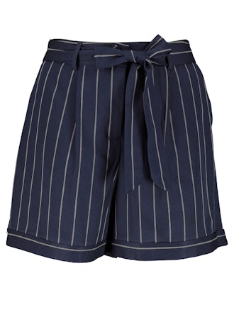 Navy Pinstripe Belted Shorts