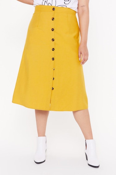 Let's Get Button-Down to Business Plus Midi Skirt
