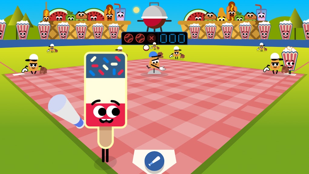 The Google Doodle for July 3 is a ballpark food baseball game, so