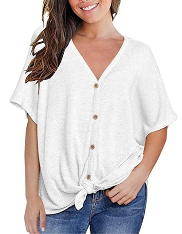 MIHOLL Loose V-Neck Buttoned Blouse