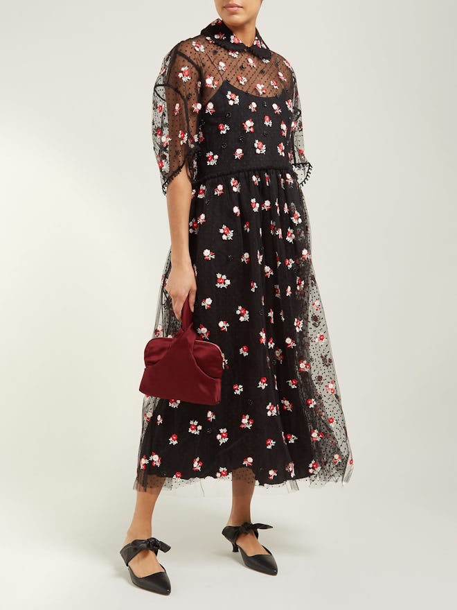 Anita Floral-Embroidered Tulle Dress