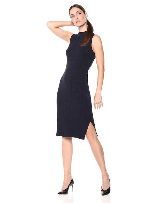 Lark & Ro Funnel Neck Ribbed Sweater Dress 