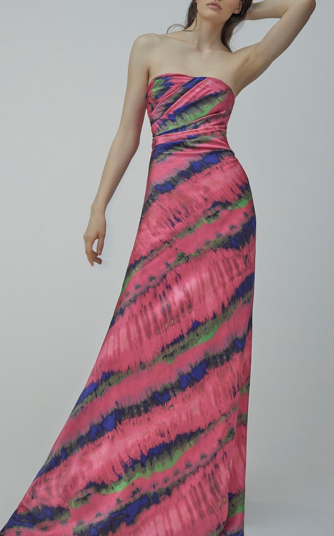 Patterned Strapless Gown