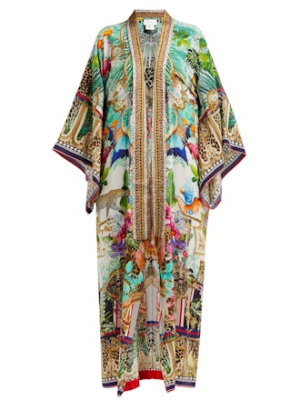 Champagne Coast Silk Printed Kimono-Style Robe