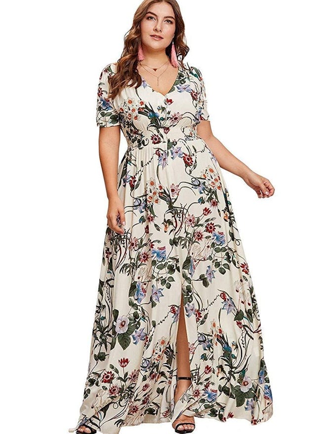 Romwe Plus Size Floral Maxi Dress