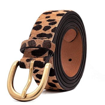 LOKLIK Womens Leopard Print Leather Belt