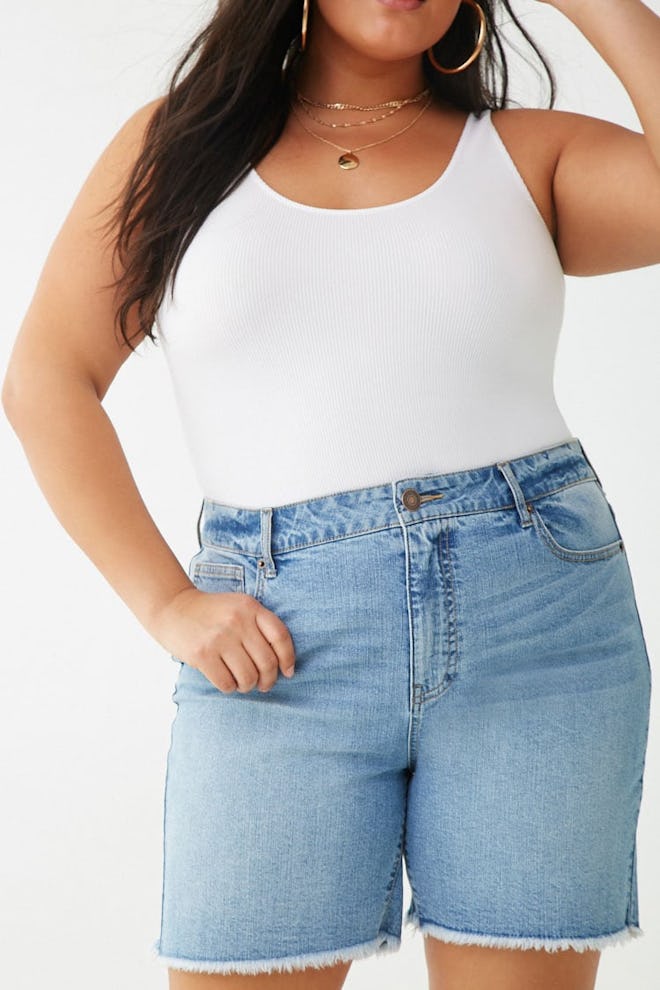 Plus Size Frayed-Trim Bermuda Shorts