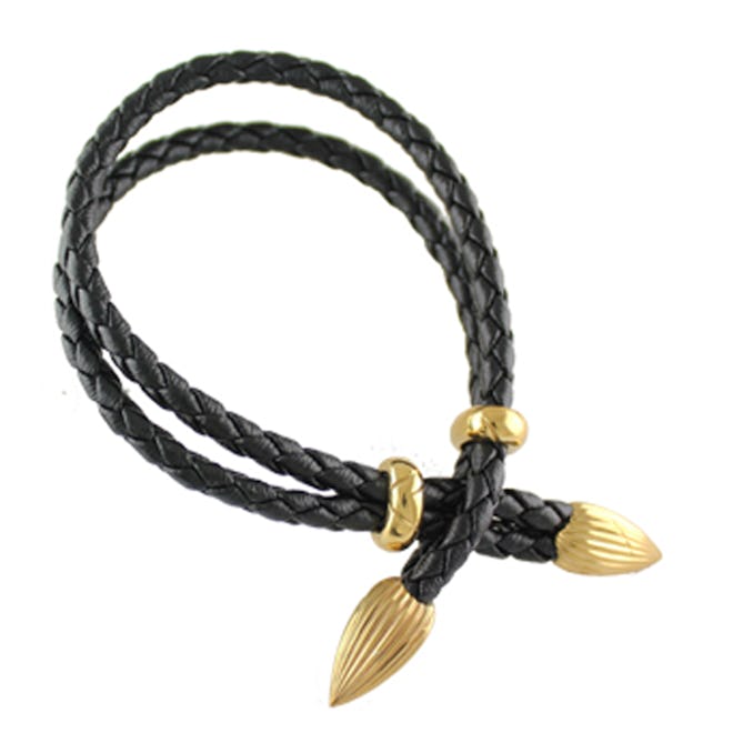 Gold Plated and Black Leather Libertine Bracelet