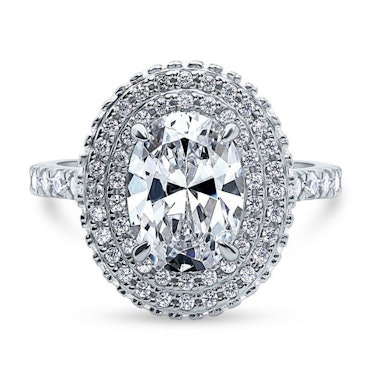 Sterling Silver Oval CZ Statement Halo Ring