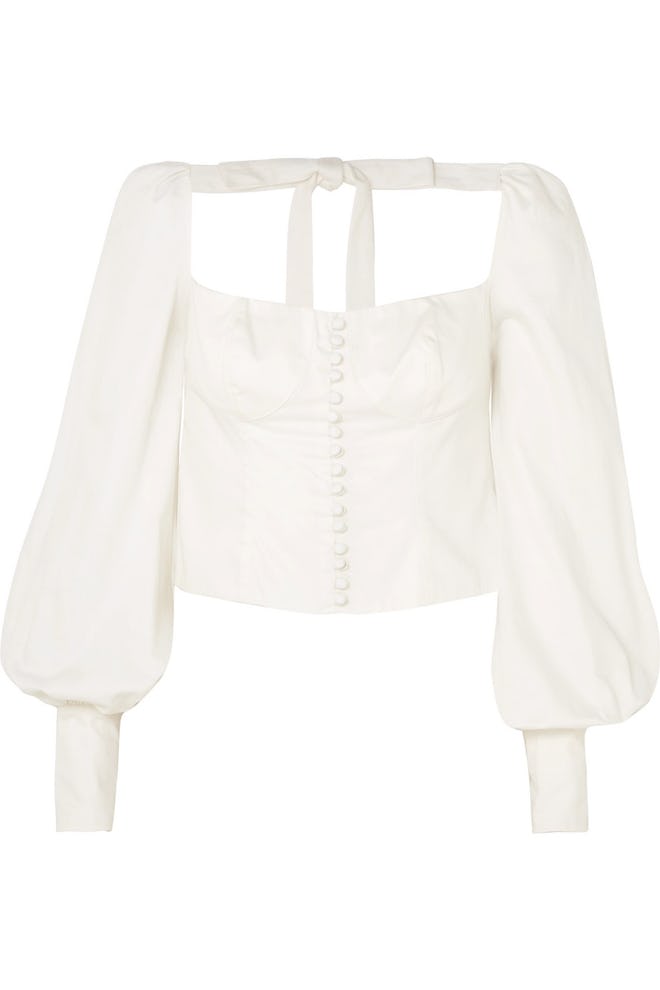 Victorian Button-Embellished Pima Cotton-Sateen Blouse