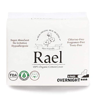 Rael 100% Organic Cotton Menstrual Overnight Pads (2 Packs of 8)