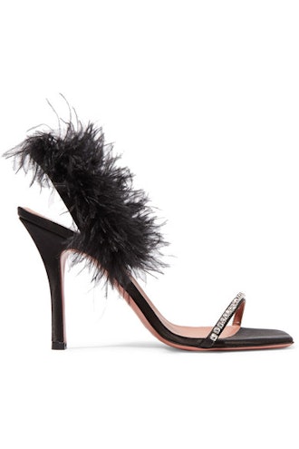 Adwoa crystal and feather-embellished satin sandals
