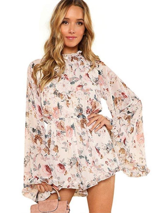 Romwe Floral Bell Sleeve Romper