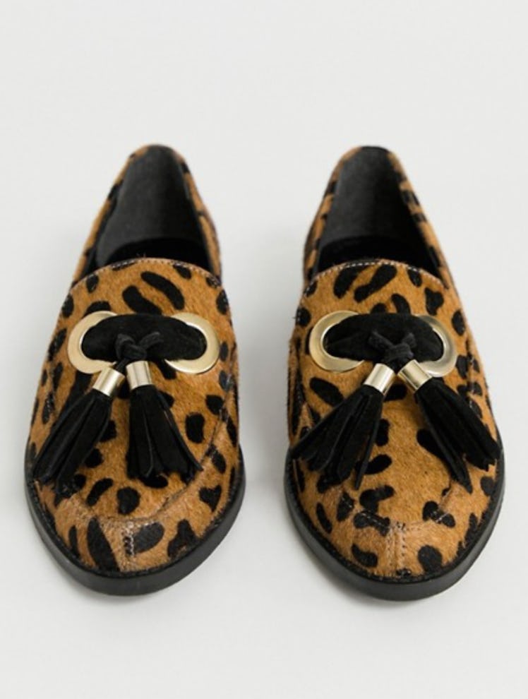 ASOS DESIGN Mimic leather loafer flat shoes in leopard print