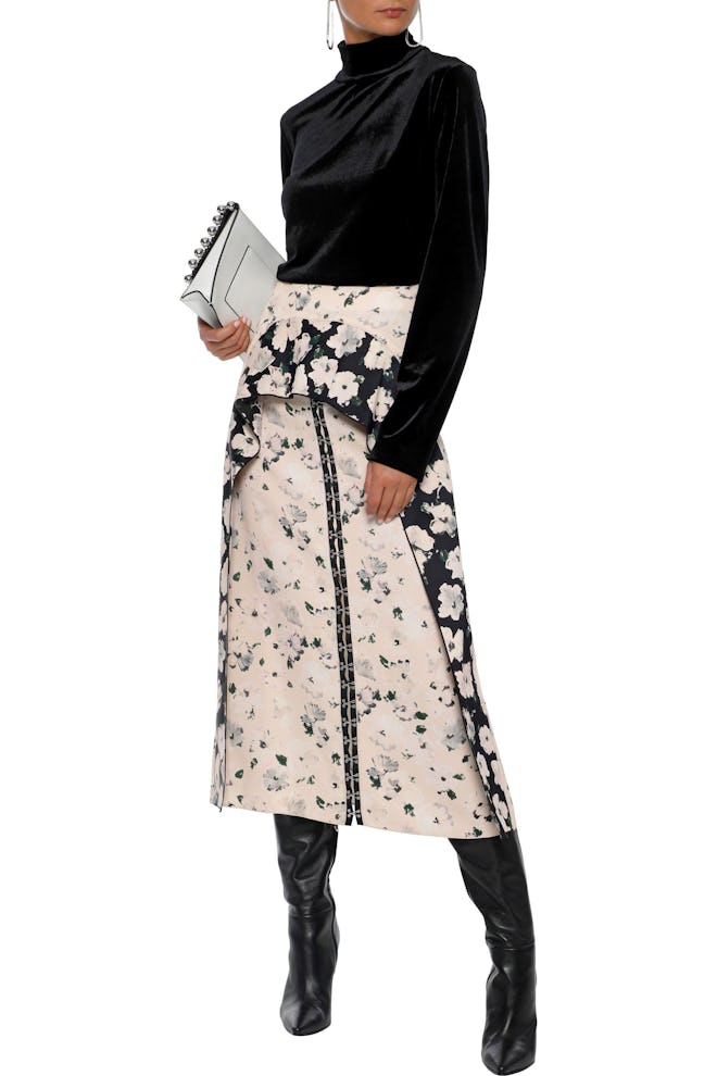 Proenza Schouler Ruffled Floral-Print Crepe de Chine Midi Skirt
