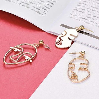 Face Abstract Gold Statement Earrings