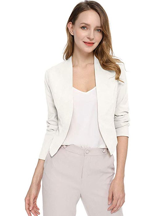 Allegra K Collarless Cropped Blazer