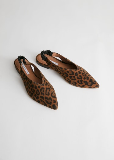 Pointed Leopard Suede Slingback Flats