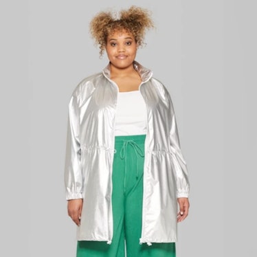 Women's Plus Size Long Sleeve Zip-Up Metallic Windbreaker Jacket