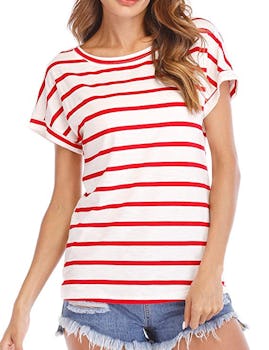 Haola Women's Striped Casual Round Neck Short Sleeve T-Shirt