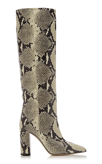 Snake-Effect Leather Knee Boots