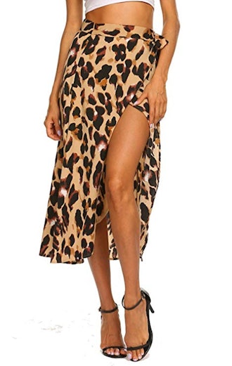 Newchoice Leopard Print Midi Wrap Skirt