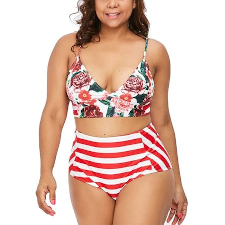 Plus Size Women's Sleeveless Tankini Monokini Floral Swimwear 